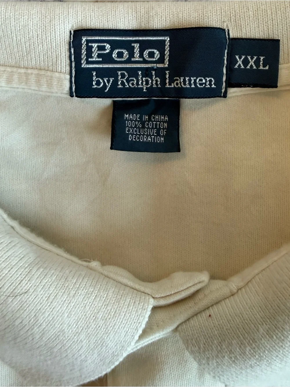 Polo Ralph Lauren Long Sleeve Polo Shirt Men’s XXL Cream Ivory 100% Cotton